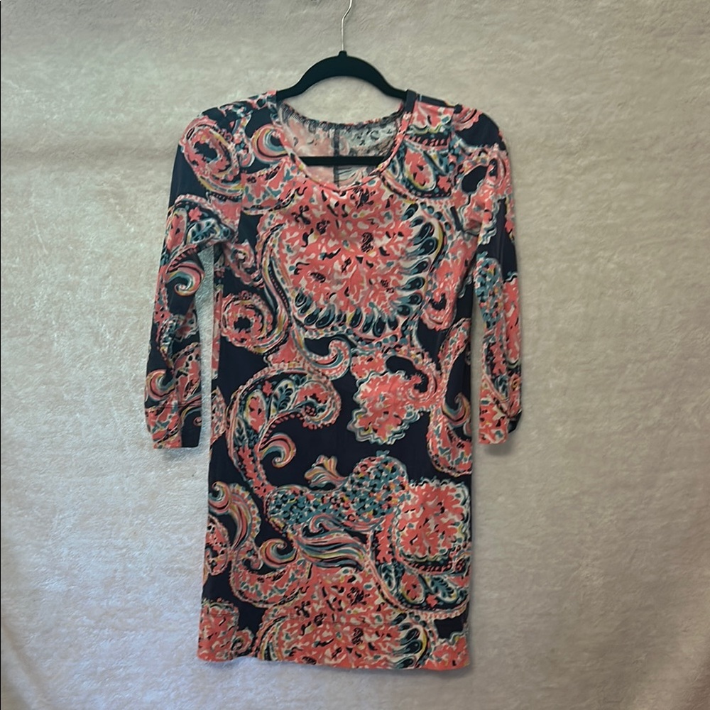 Lilly Pulitzer Pink and Blue Sheath Dress with 3/4 Cuffed Sleeves